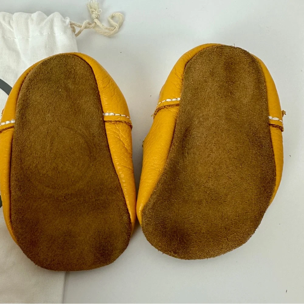 RADIANT Mon Petit Shoes MPs Yellow T-Straps Size 5 Leather Baby Toddler Handmade